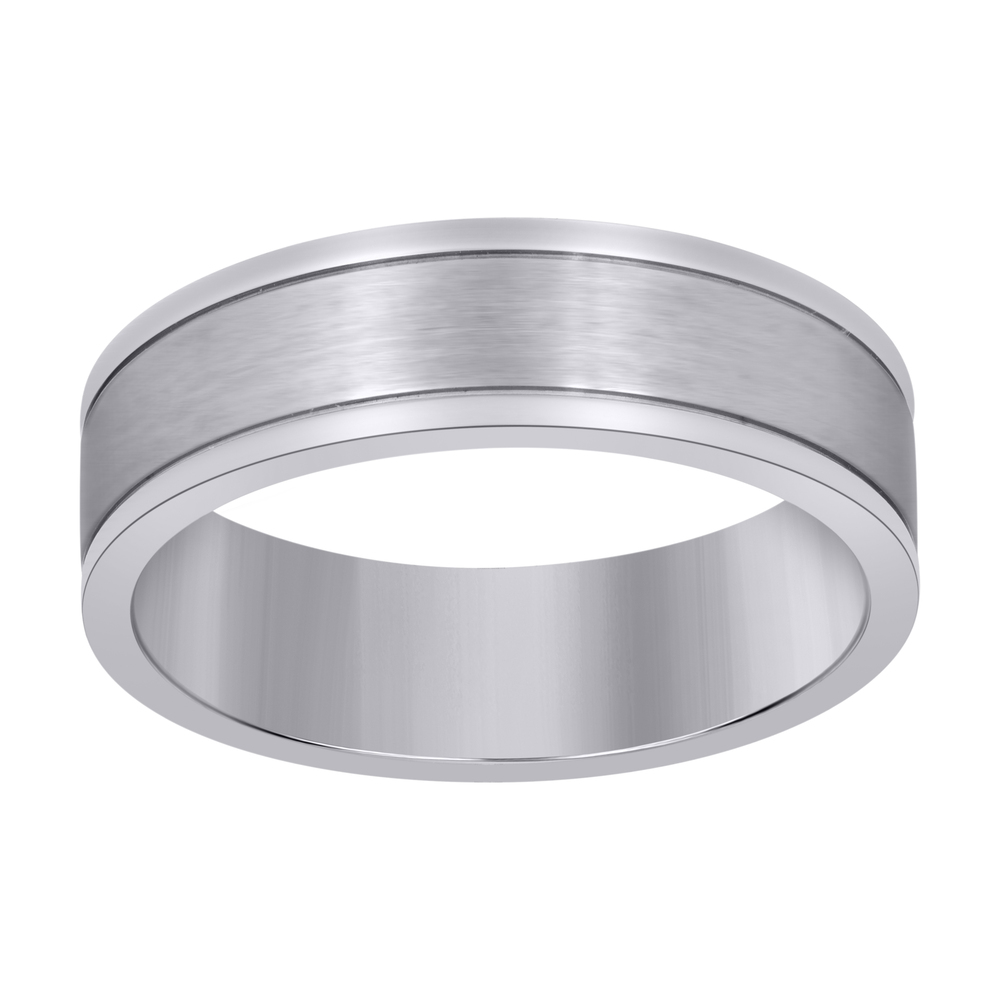 Stainless Steel Mens Center Brushed Step Edges Size-7 Comfort-Fit Band Ring